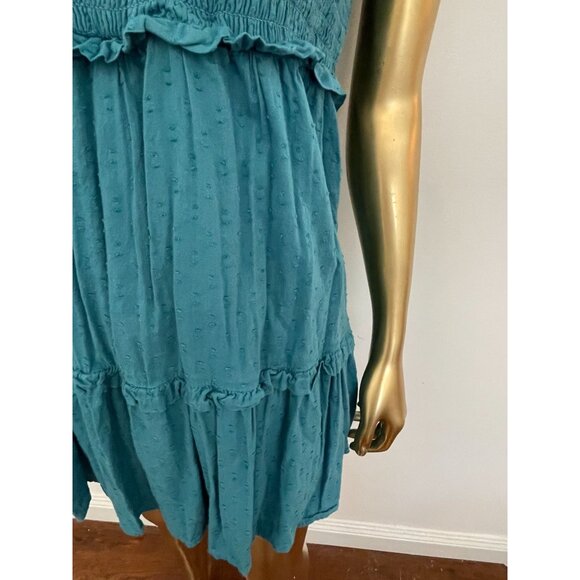 Vintage Y2K Old Navy Teal Smocked Dress With Ruffle Straps & Skirt Cottagecore - Picture 9 of 12